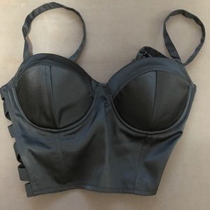 Black faux leather bustier